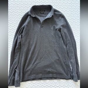 Massimo Dutti Grey Herringbone Pattern Polo Shirt Size Medium